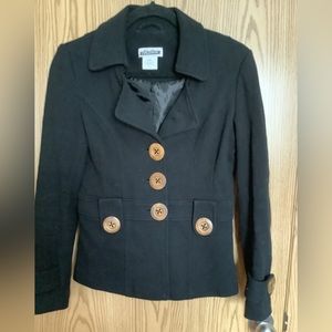 🍉 Midtown blazer, thick, lined, Y2K, M, large wooden buttons, EUC, black